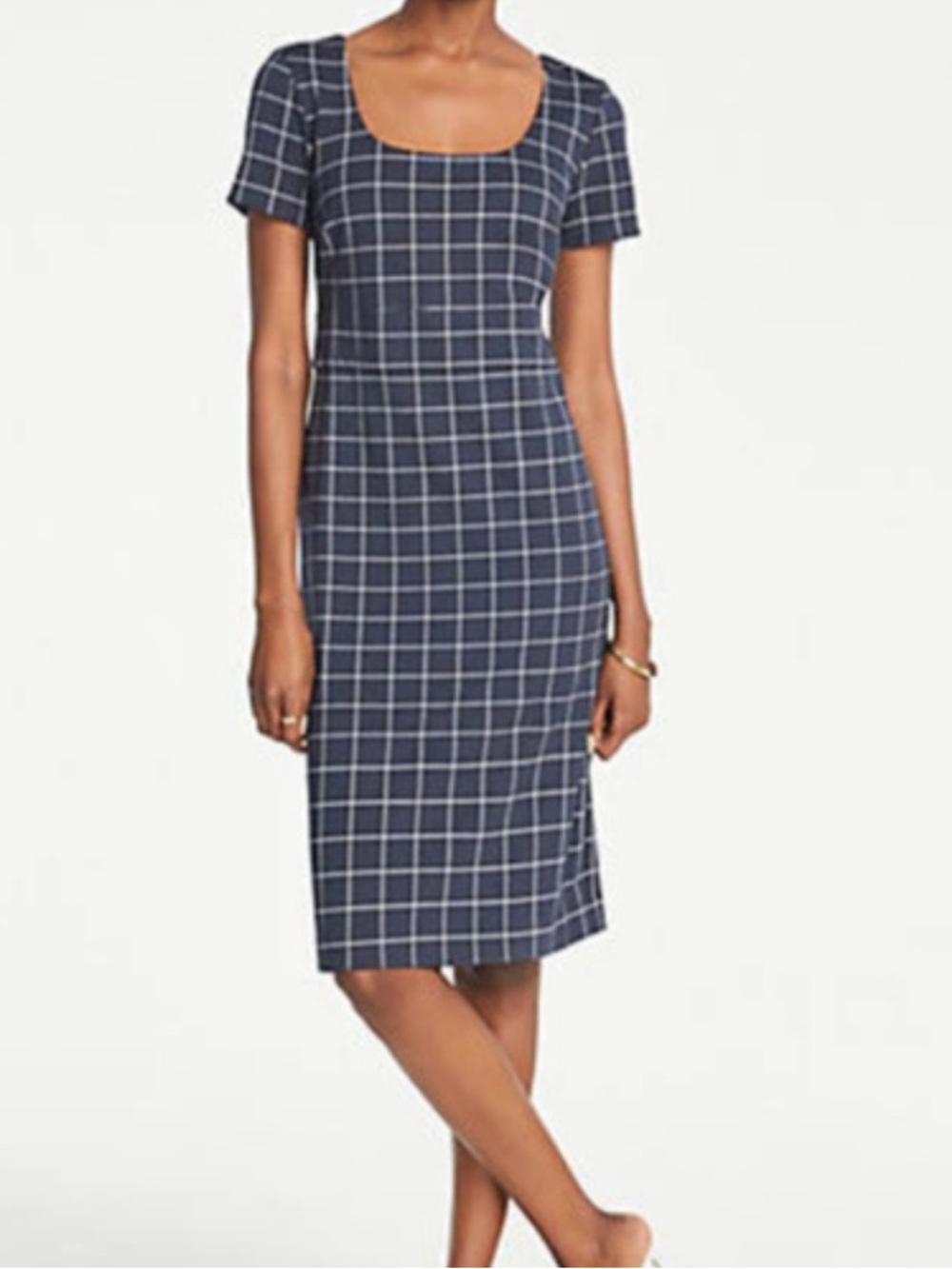 Ann Taylor Windowpane Sheath Dress Navy 00p